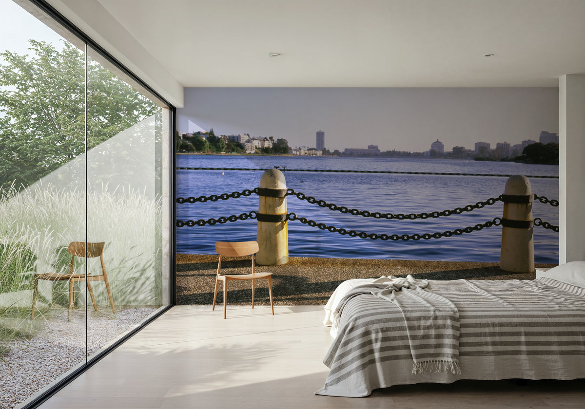 Urban Waterfront Serenity Mural Wallpaper - room preview 03