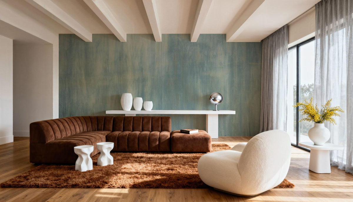 Concrete Surface, Teal Mural Wallpaper - room preview 03