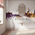 Stockholm Skyline Purple & Gold Mural Wallpaper - room preview 03