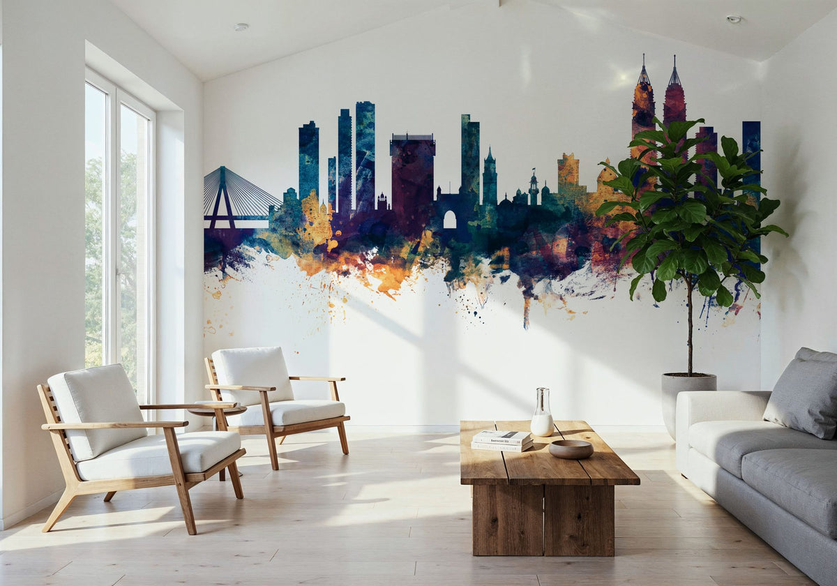 Mumbai Skyline India Bombay Blue & Bronze Mural Wallpaper - room preview 03