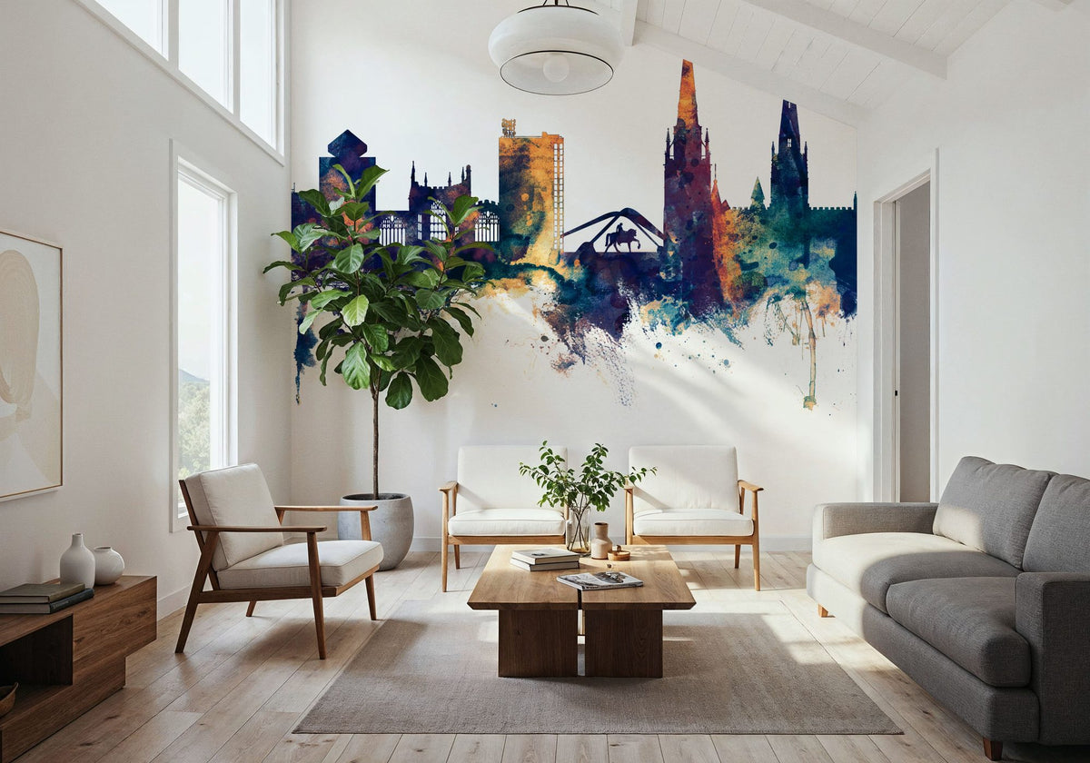 Coventry England Skyline Blue & Bronze Mural Wallpaper - room preview 03