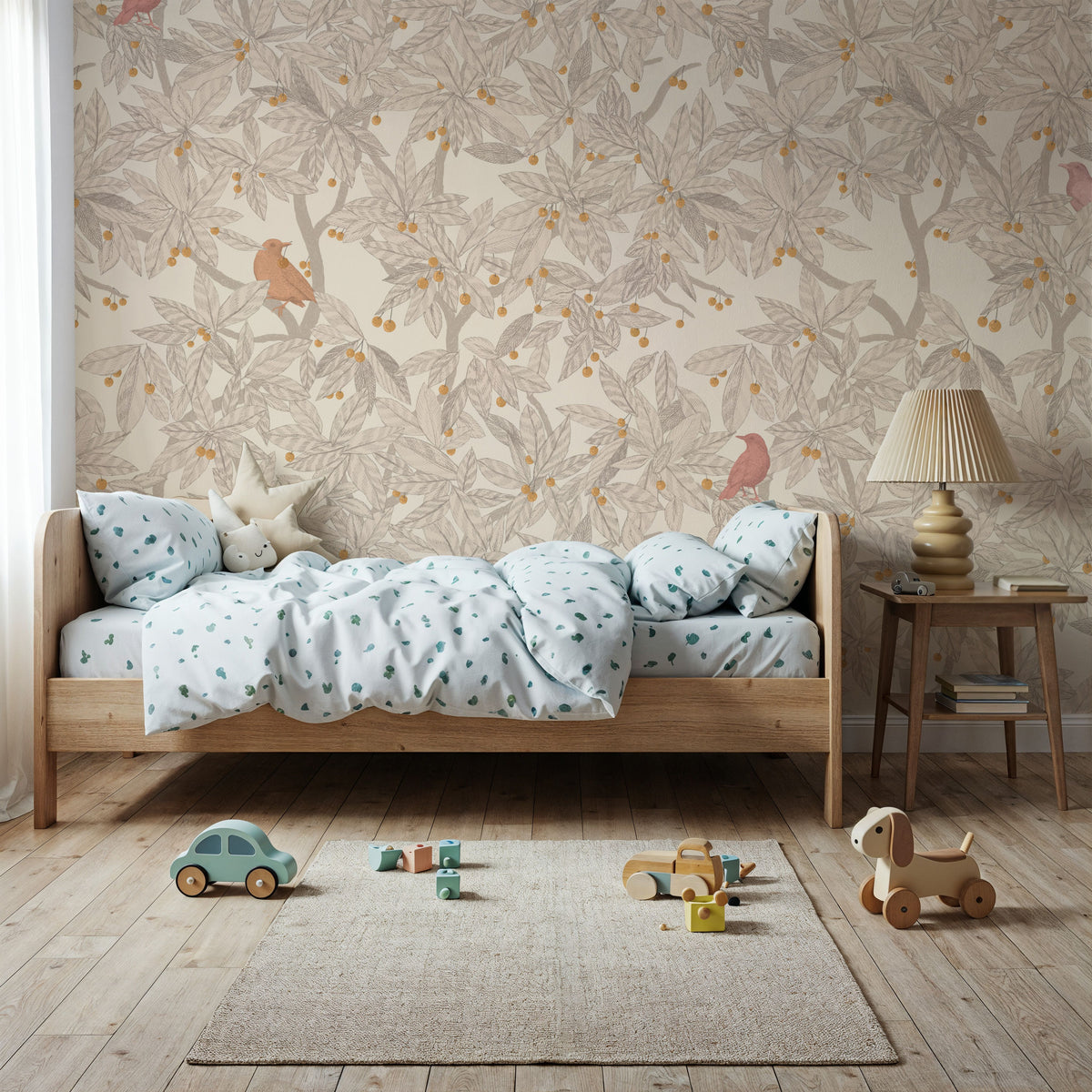 Cherry Tree Birds, Beige Mural Wallpaper - room preview 03