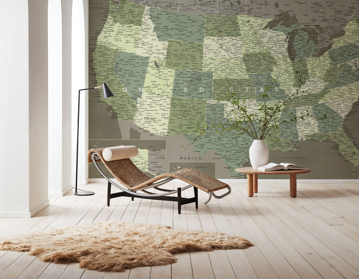US Map Detailed - Camo Mural Wallpaper - room preview 03