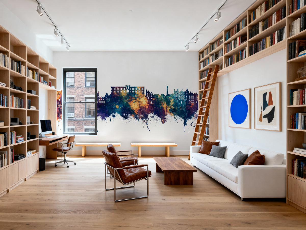 Oban Scotland Skyline Blue & Bronze Mural Wallpaper - room preview 03