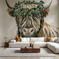 Harvest Cow Sage Square Mural Wallpaper - room preview 03