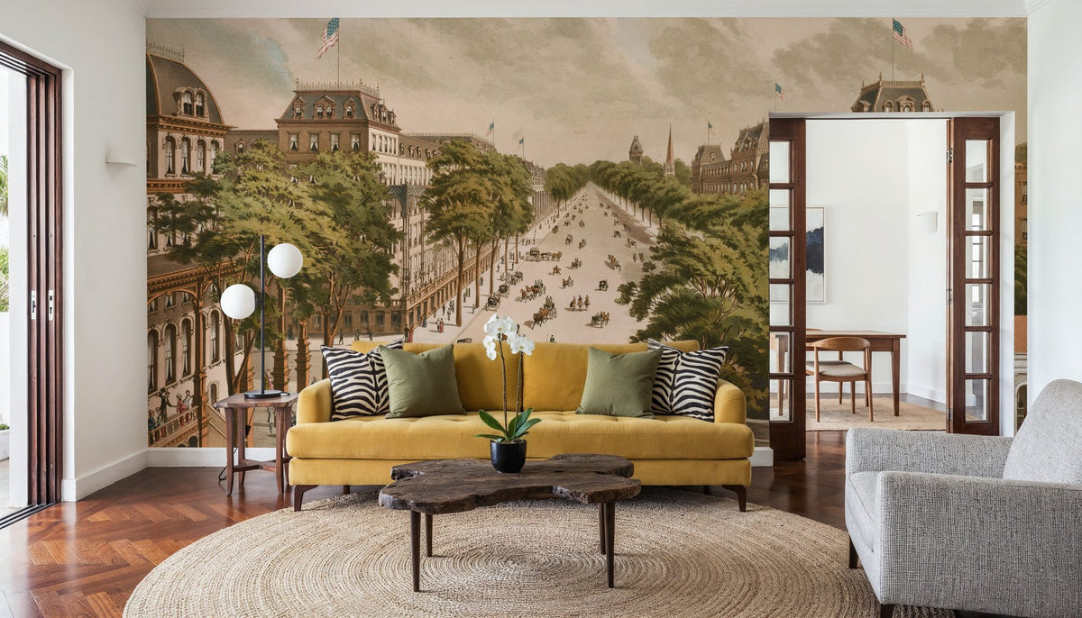 Vintage Wallpaper Mural – Retro Wall Mural – Vintage Saratoga Springs, New York wall measurement