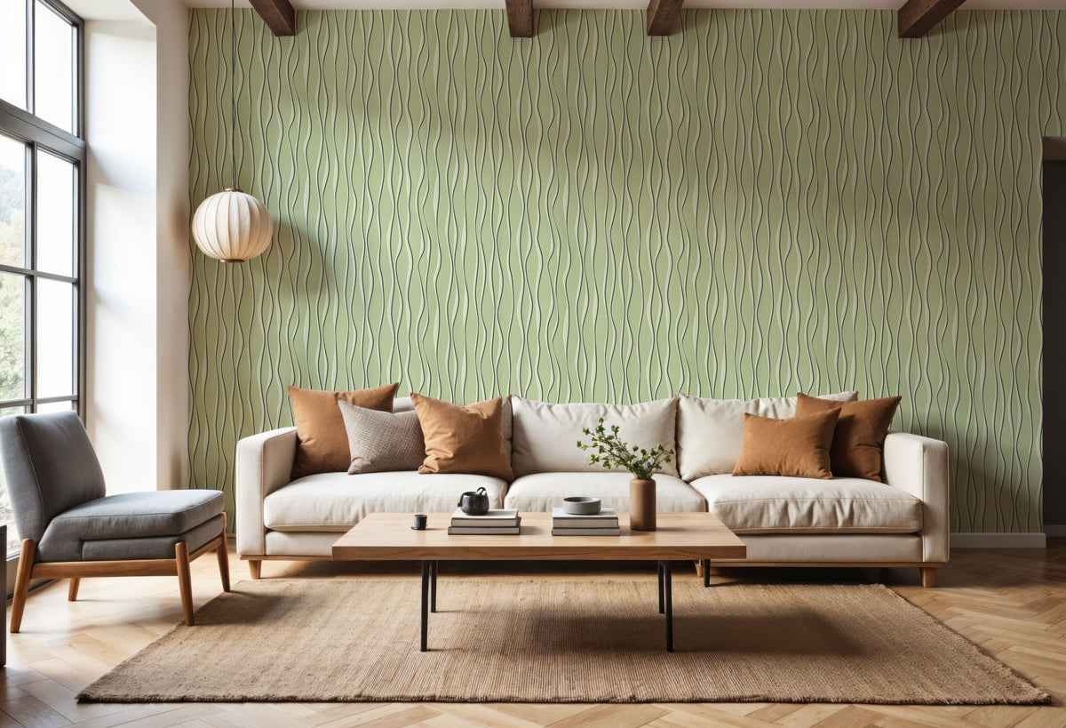Swaying Lines, Pistachio Mural Wallpaper - room preview 03