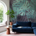 Big Monstera Leaves, Cyan Mural Wallpaper - room preview 03