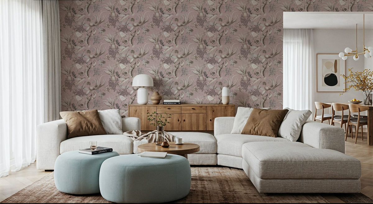 Ocean Miracles, Dusty Pink Mural Wallpaper - room preview 03