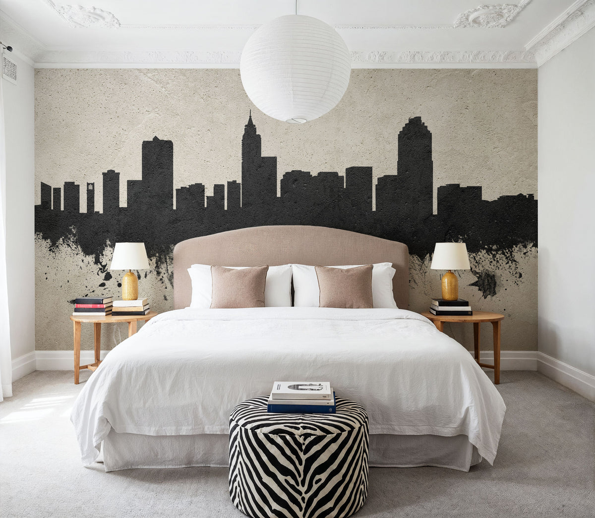 Raleigh North Carolina Skyline Concrete Mural Wallpaper - room preview 03
