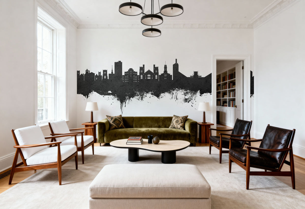 Boulder Colorado Skyline Black & White Mural Wallpaper - room preview 03