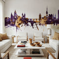 Prague (Praha) Czech Reublic Skyline Purple & Gold Mural Wallpaper - room preview 03