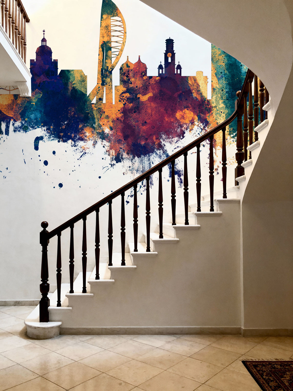 Portsmouth England Skyline Blue & Bronze Mural Wallpaper - room preview 03
