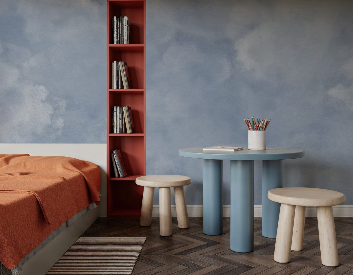 Painted Dreamy Clouds, Blues Mural Wallpaper - room preview 03