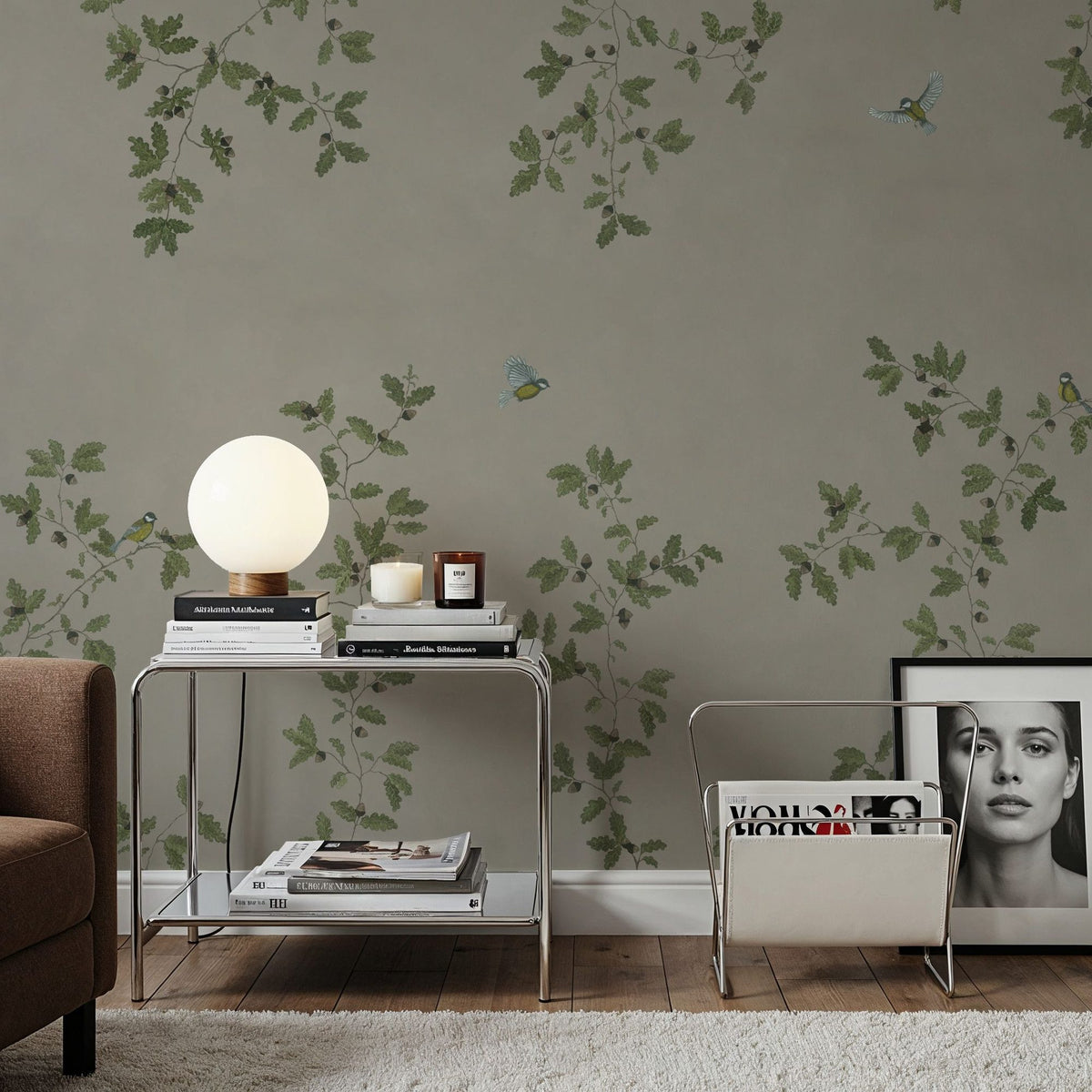 Oak Hollow, Greige Mural Wallpaper - room preview 03
