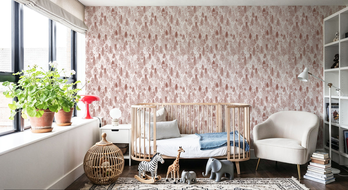 Forest Cabins, Terracotta Mural Wallpaper - room preview 03