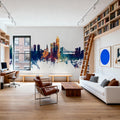 Oslo Skyline Blue & Bronze Mural Wallpaper - room preview 03