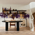 Peterborough England Skyline Purple & Gold Mural Wallpaper - room preview 03