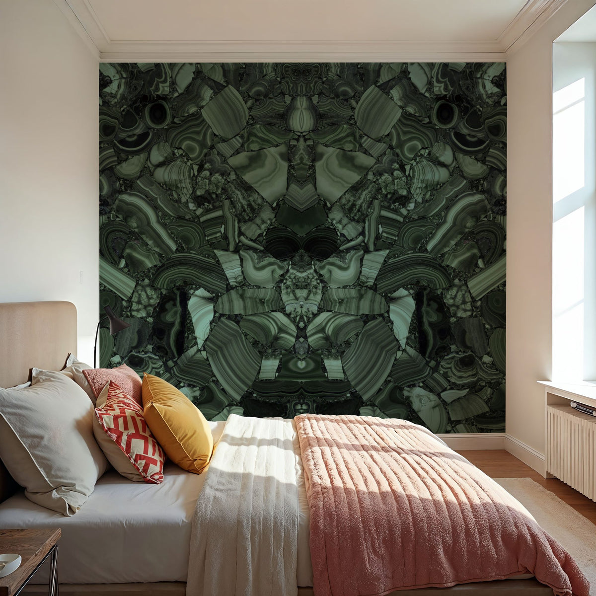 Malachite Vortex, Forest Green Mural Wallpaper - room preview 03
