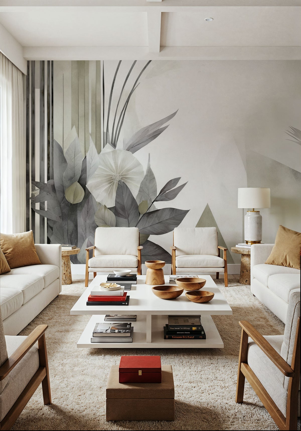 Floral Watercolor Abstract Green Mural Wallpaper - room preview 03