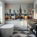 Watercolor Stockholm Skyline Mural Wallpaper - room preview 03
