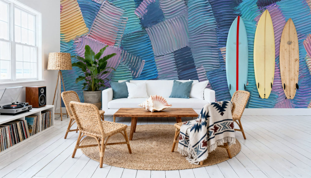 Dwellpaper Abstract Stroke Texture Painting, Blue Mural Wallpaper image 3