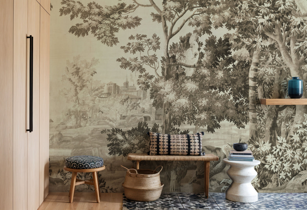 Enchanted Grove Tapestry, Beige Mural Wallpaper - room preview 03