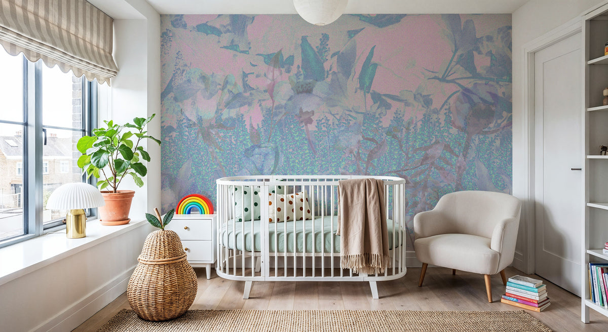 Meadow Memories, Washed Periwinkle Mural Wallpaper - room preview 03