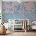 Meadow Memories, Washed Periwinkle Mural Wallpaper - room preview 03