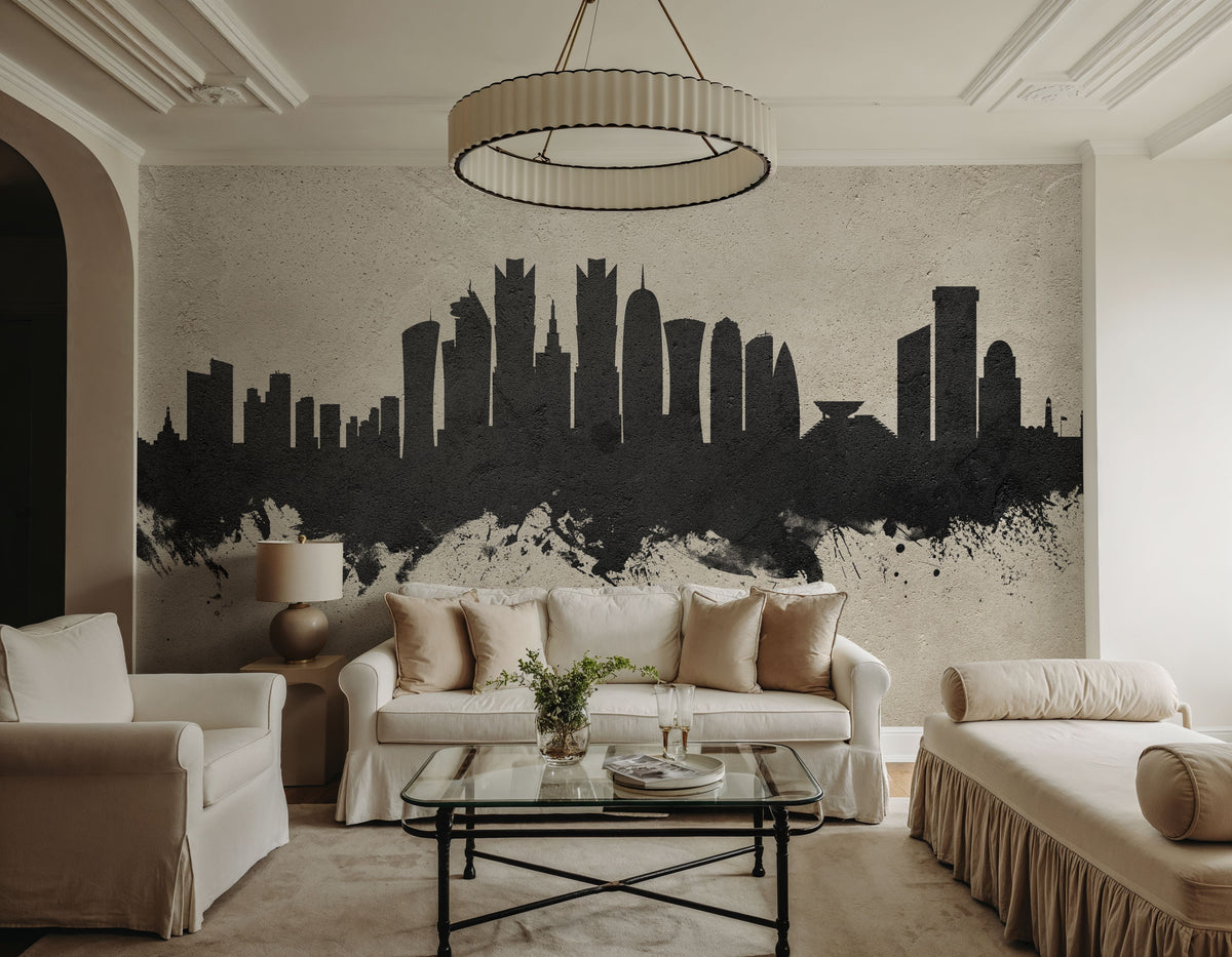 Doha Qatar Skyline Concrete Mural Wallpaper - room preview 03