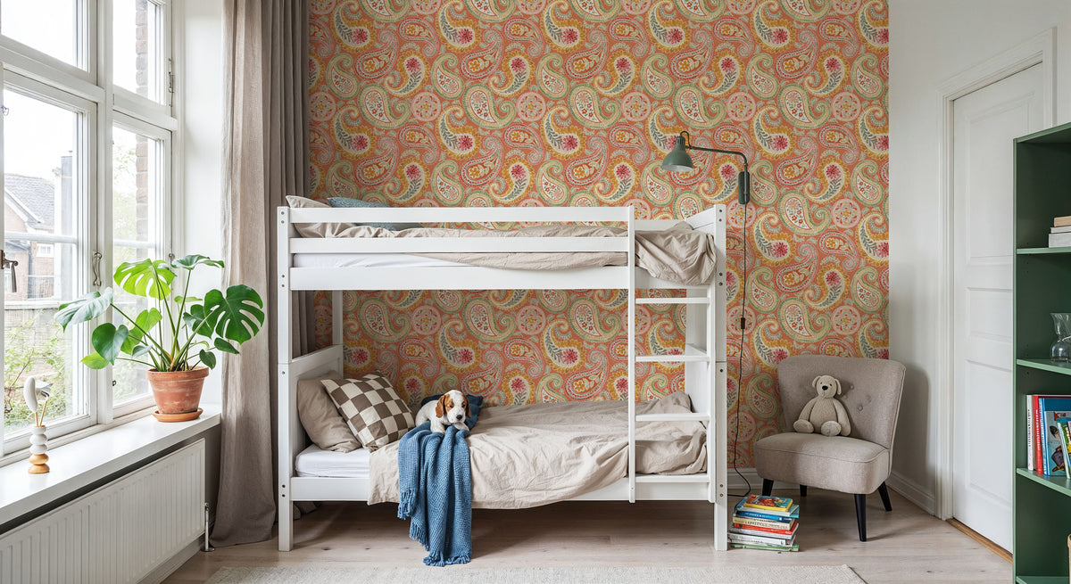 Harvest Paisley Orange Mural Wallpaper - room preview 03