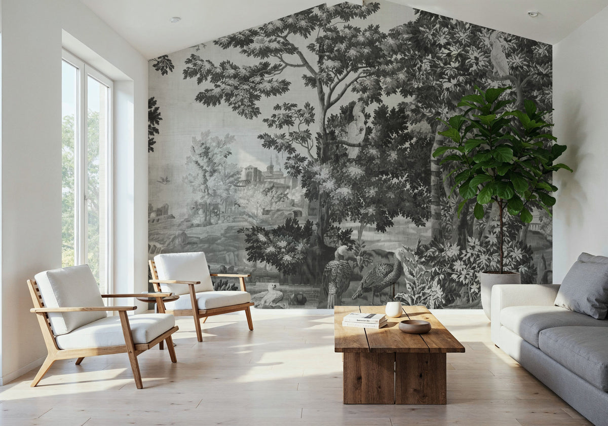 Enchanted Grove Tapestry, Stone Mural Wallpaper - room preview 03