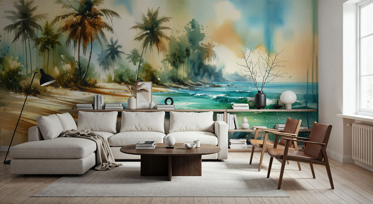 Exotic Tropical Sunny Beach Mural Wallpaper - room preview 03