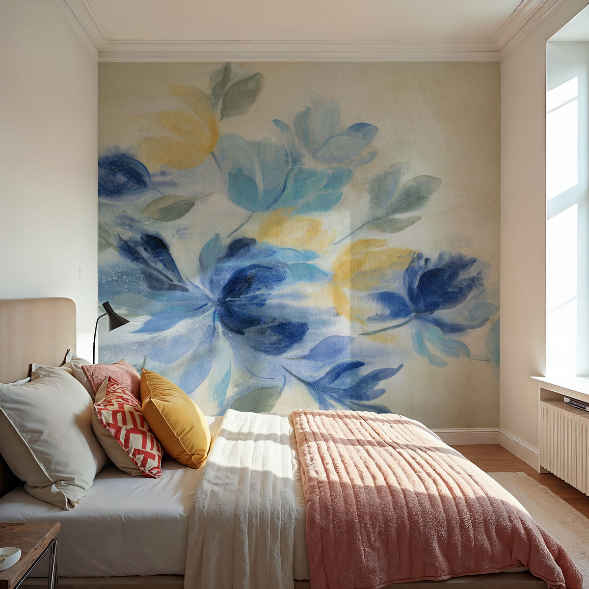 Sapphire Blue Floral II Mural Wallpaper - room preview 03