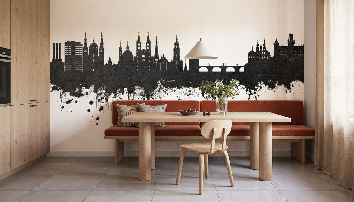 Würzburg Germany Skyline Black & White Mural Wallpaper - room preview 03