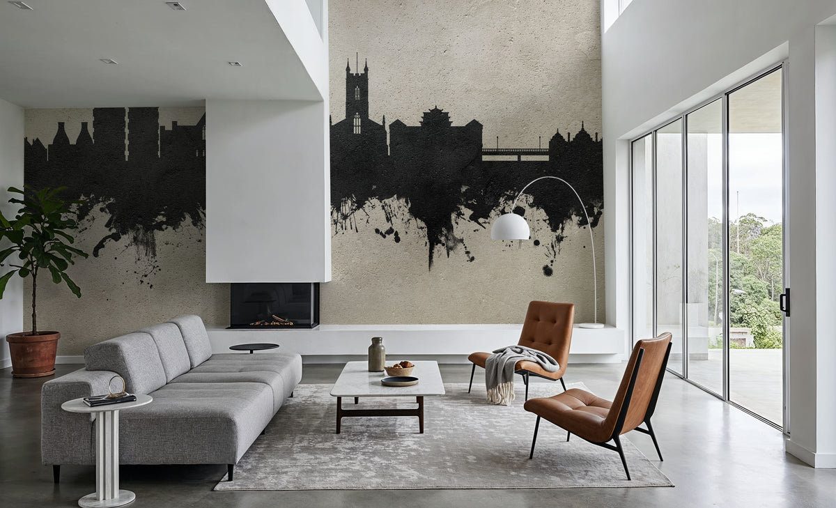 Stoke-on-Trent Skyline Concrete Mural Wallpaper - room preview 03