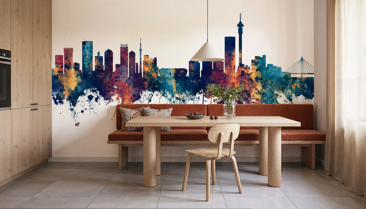 Johannesburg South Africa Skyline Blue & Bronze Mural Wallpaper - room preview 03