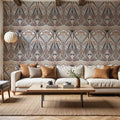 Floral Art Deco Aura, Walnut Dust Mural Wallpaper - room preview 03