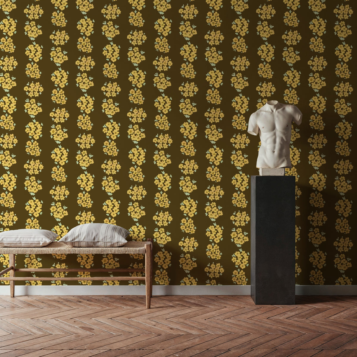 Ditsy Floral Clusters, Mud Mural Wallpaper - room preview 03