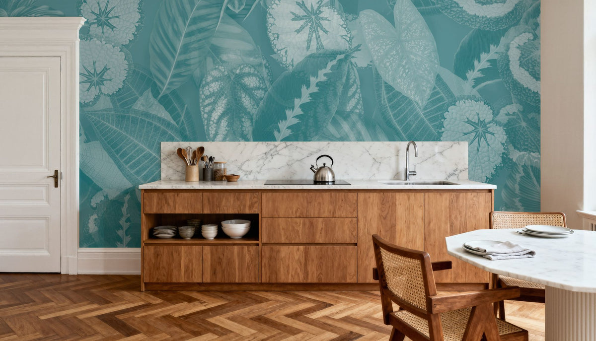 Secret Leaves Mural Wallpaper - Cool Tone - room preview 03