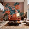 Humble Blooms - Peach and Teal Mural Wallpaper - room preview 03