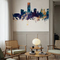 Oklahoma City Skyline Blue & Bronze Mural Wallpaper - room preview 03