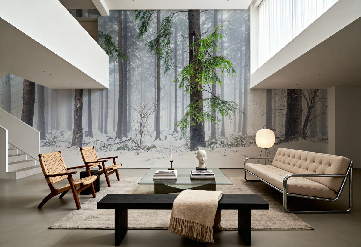 Cold Green Forest Mural Wallpaper - room preview 03