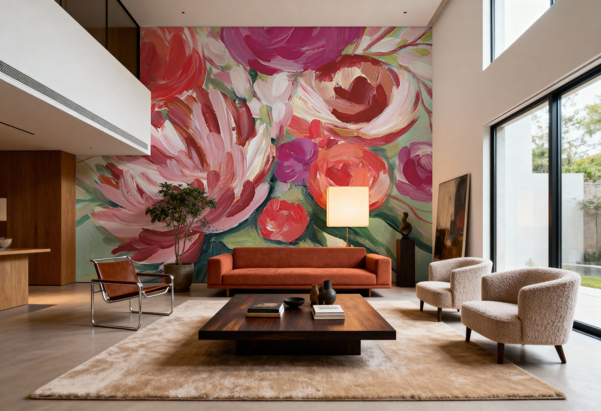Spring Blooms in Striped Vase I Mural Wallpaper - room preview 03