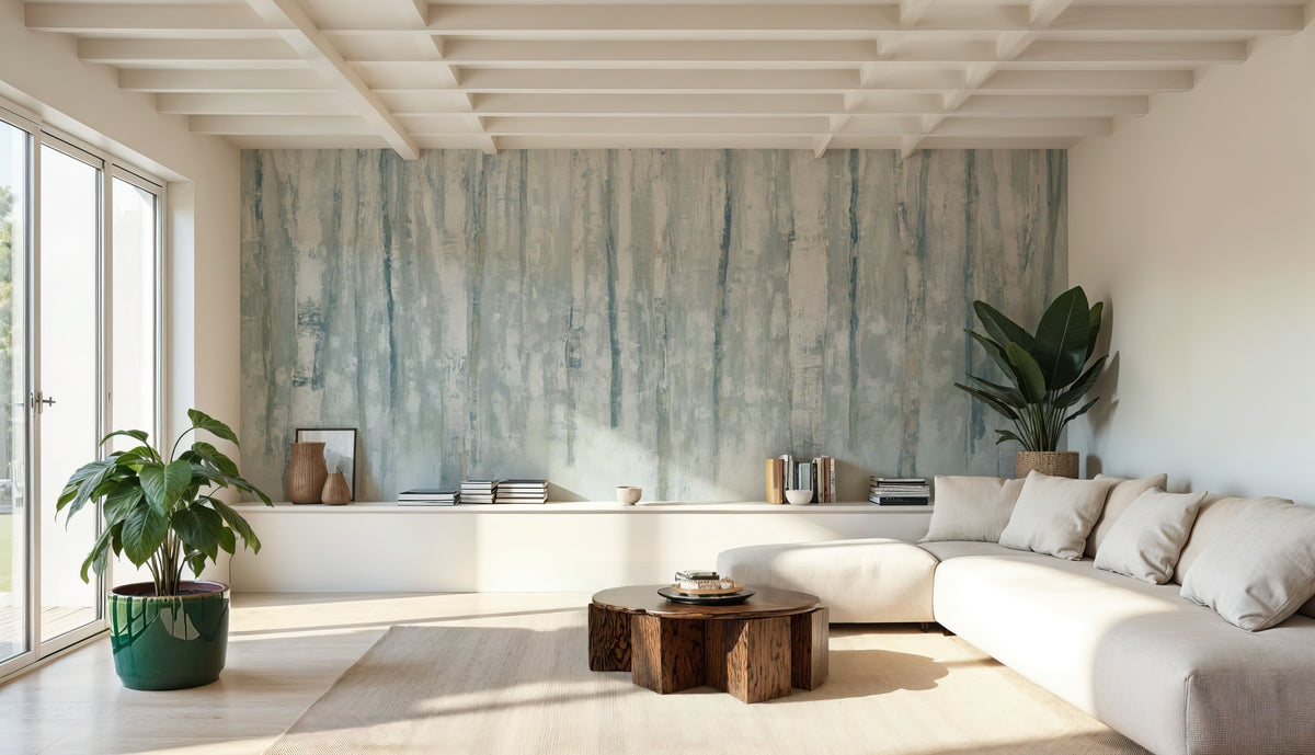 Birches in Winter Blue Gray Mural Wallpaper - room preview 03