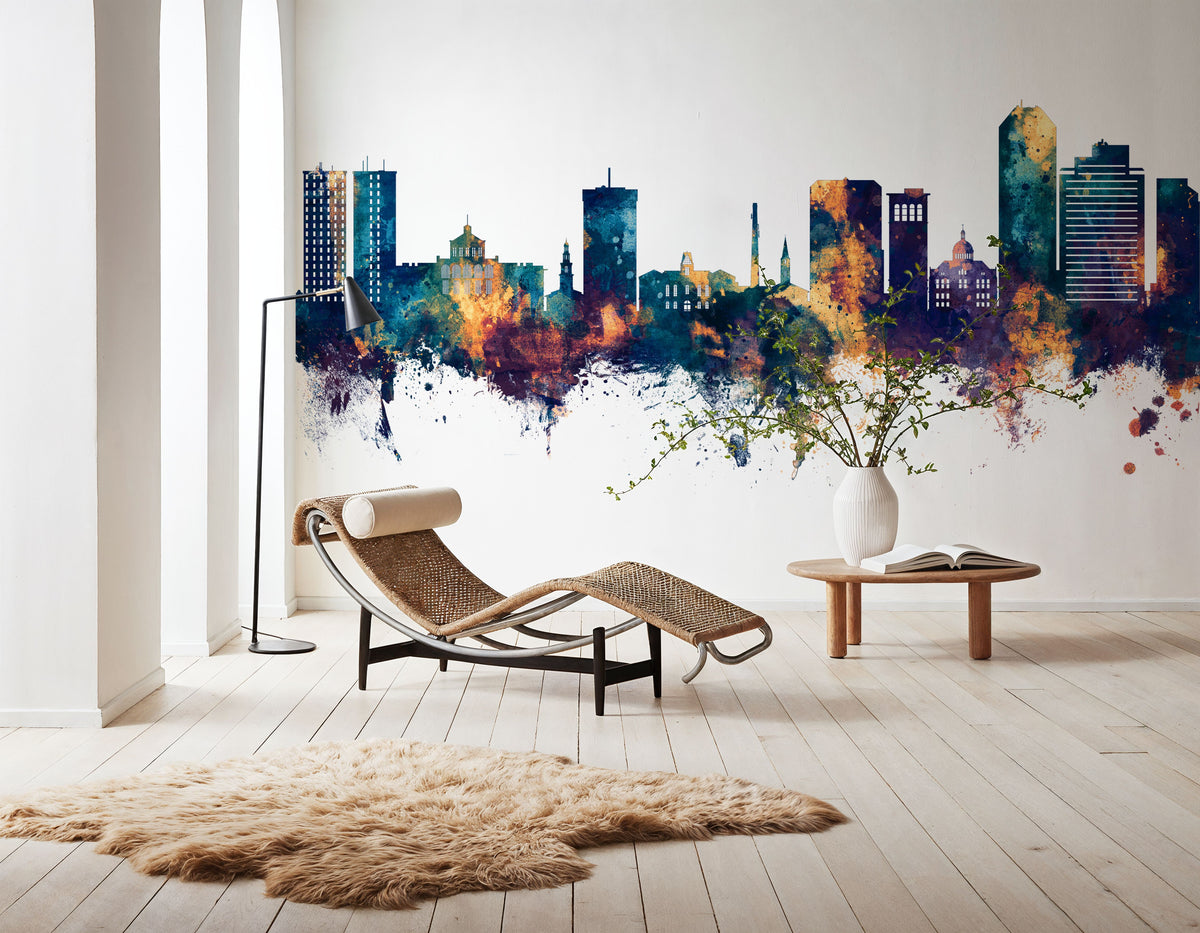 Lexington Kentucky Skyline Blue & Bronze Mural Wallpaper - room preview 03
