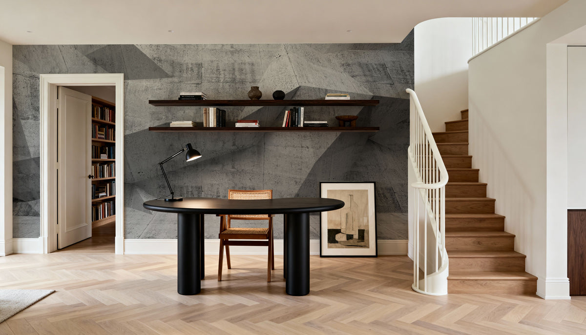 Concrete Shapes Gray Mural Wallpaper - room preview 03