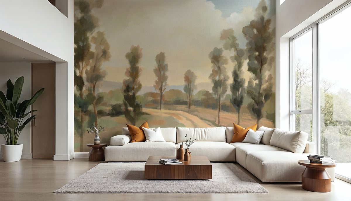 Poplars by the Road Mural Wallpaper - room preview 03