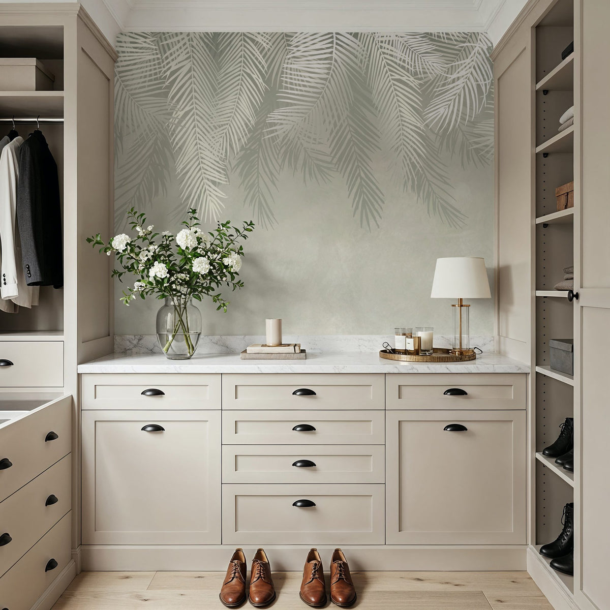 Palms Above, Mint Green Mural Wallpaper - room preview 03