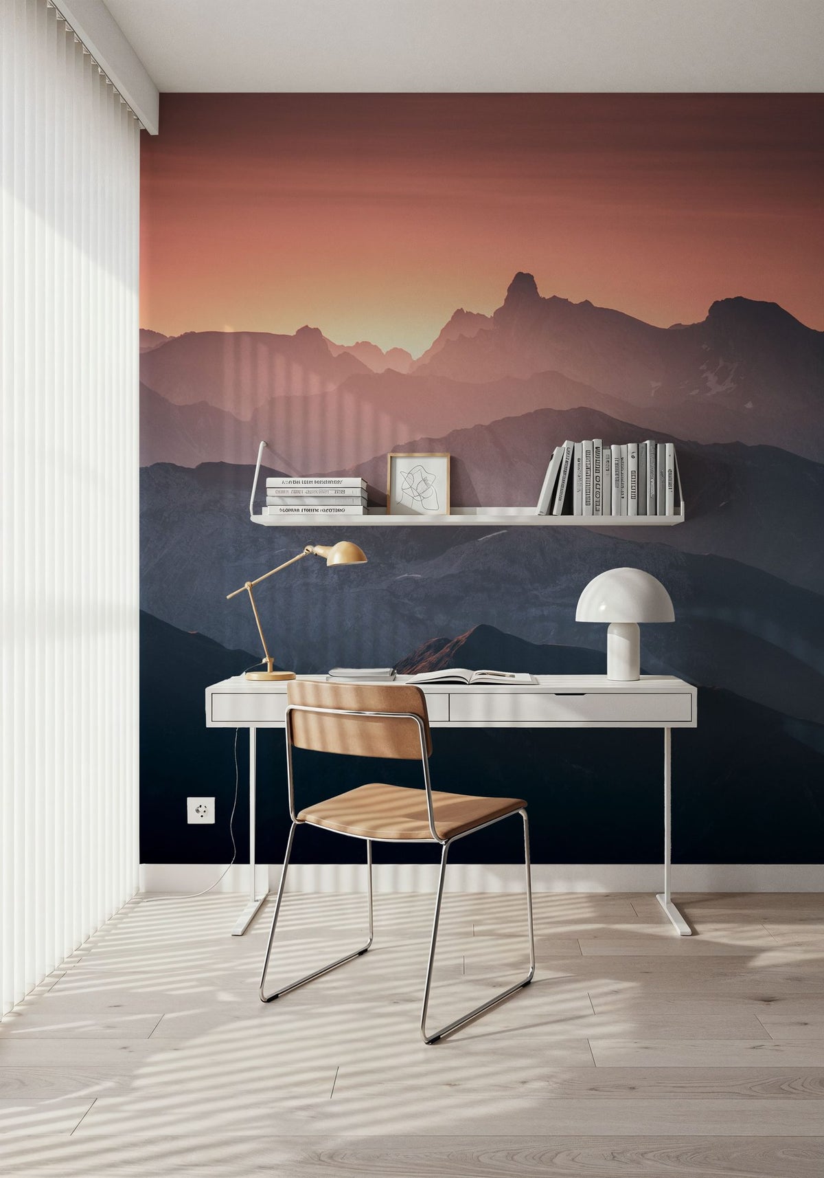 Layered Mountains Mural Wallpaper - Neutral Tone - room preview 03